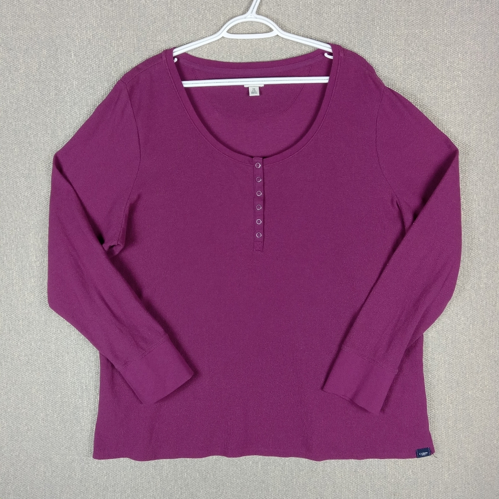 L.L.Bean Waffle-Knit Long Sleeve Henley Shirt Purple Plus Size 3X Thermal Casual